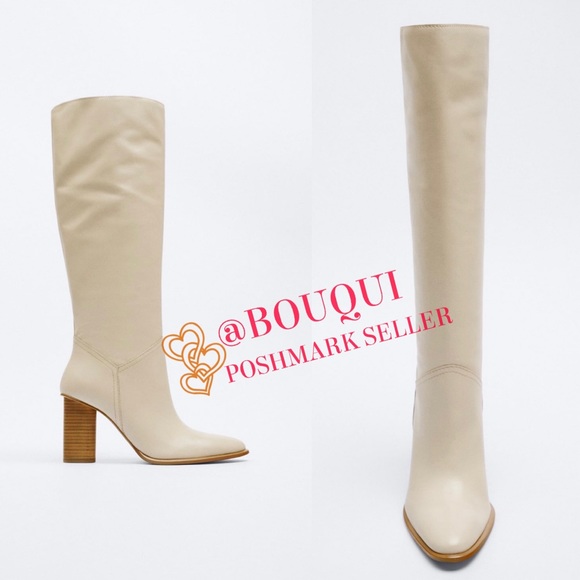 BLOGGERS FAV ZARA KNEE HIGH HEELED LEATHER BOOTS - Picture 8 of 9